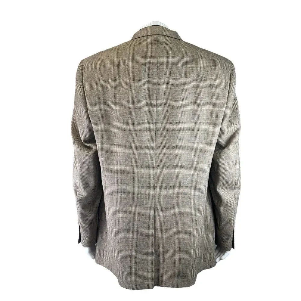 Hart Schaffner Marx Sport‎ Coat Men 46L Brown Plaid Wool Union Made USA Career